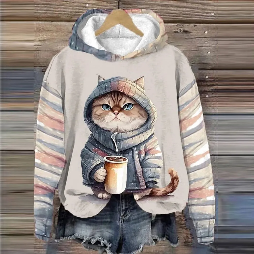 3D Cat Graphic Women's Casual Hoodie