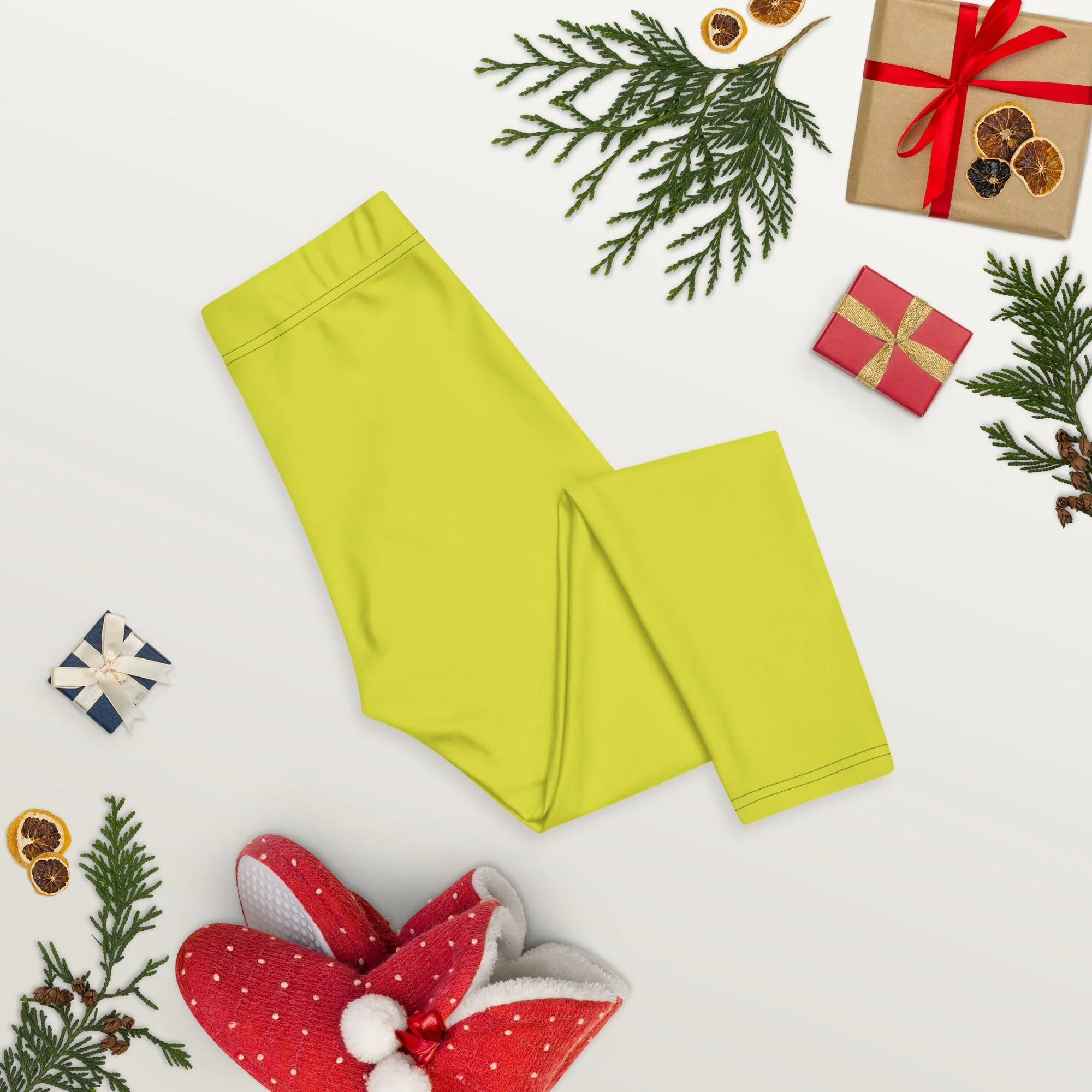 Bright Yellow Solid Capri Leggings, Yellow Lemon Solid Color Premium Women's Capris Tights-Made in USA/EU/MX
