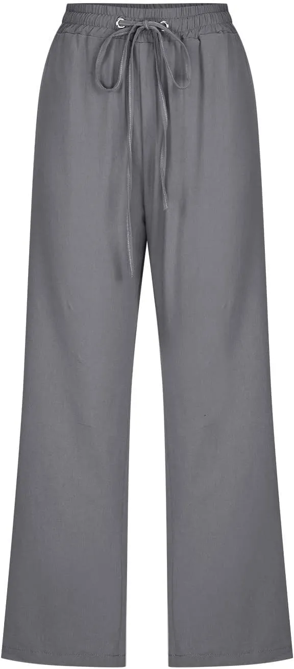 Capri Pants for Women Casual Summer Drawstring Elestic High Waist Cropped Trouser Plus Size Cotton Linen Capris