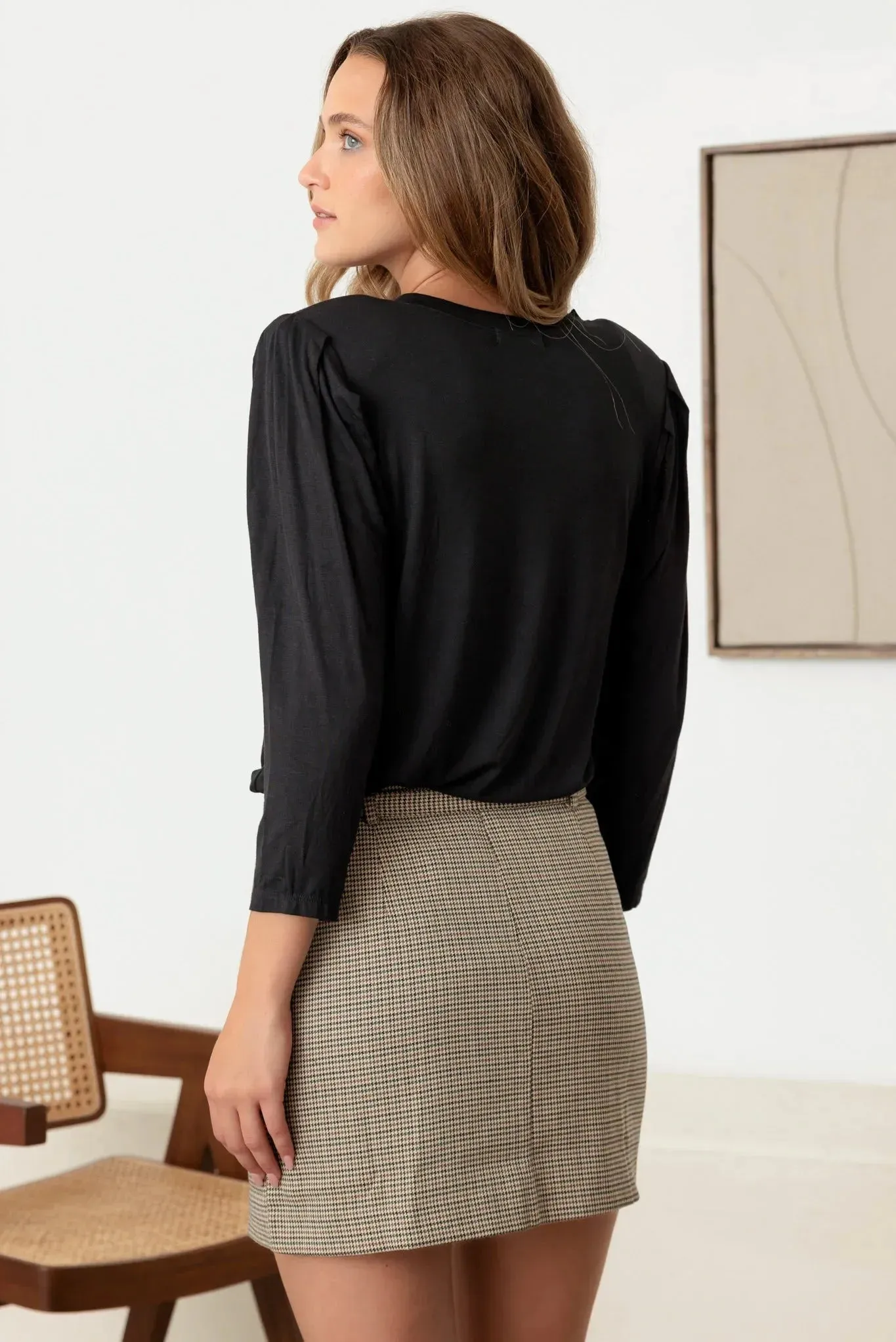 Casual Shoulder Pad Puff Midi Sleeve Top