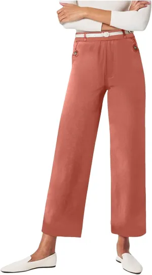 Cropped Pants for Women Casual Straight Wide Leg Plus Size Baggy Capri Trousers Stretch Track Pants with Pockets