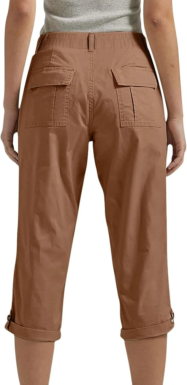 Dressy Capri Pants for Women Casual High Waisted Capris Cargo Pants with Pockets Slim-Fit Tapered Leg Cotton Capris