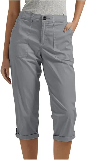 Dressy Capri Pants for Women Casual High Waisted Capris Cargo Pants with Pockets Slim-Fit Tapered Leg Cotton Capris