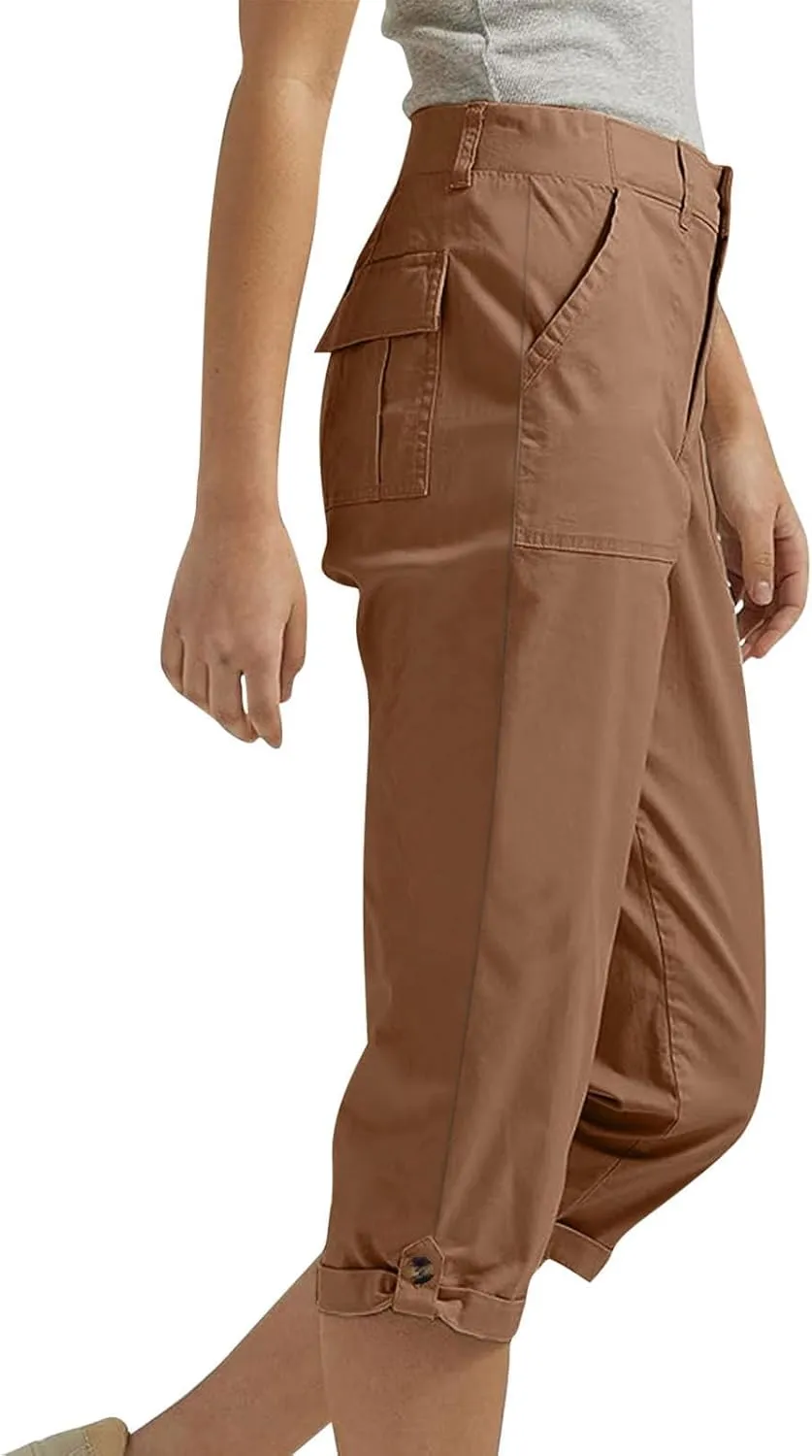 Dressy Capri Pants for Women Casual High Waisted Capris Cargo Pants with Pockets Slim-Fit Tapered Leg Cotton Capris