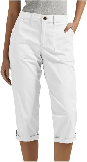 Dressy Capri Pants for Women Casual High Waisted Capris Cargo Pants with Pockets Slim-Fit Tapered Leg Cotton Capris