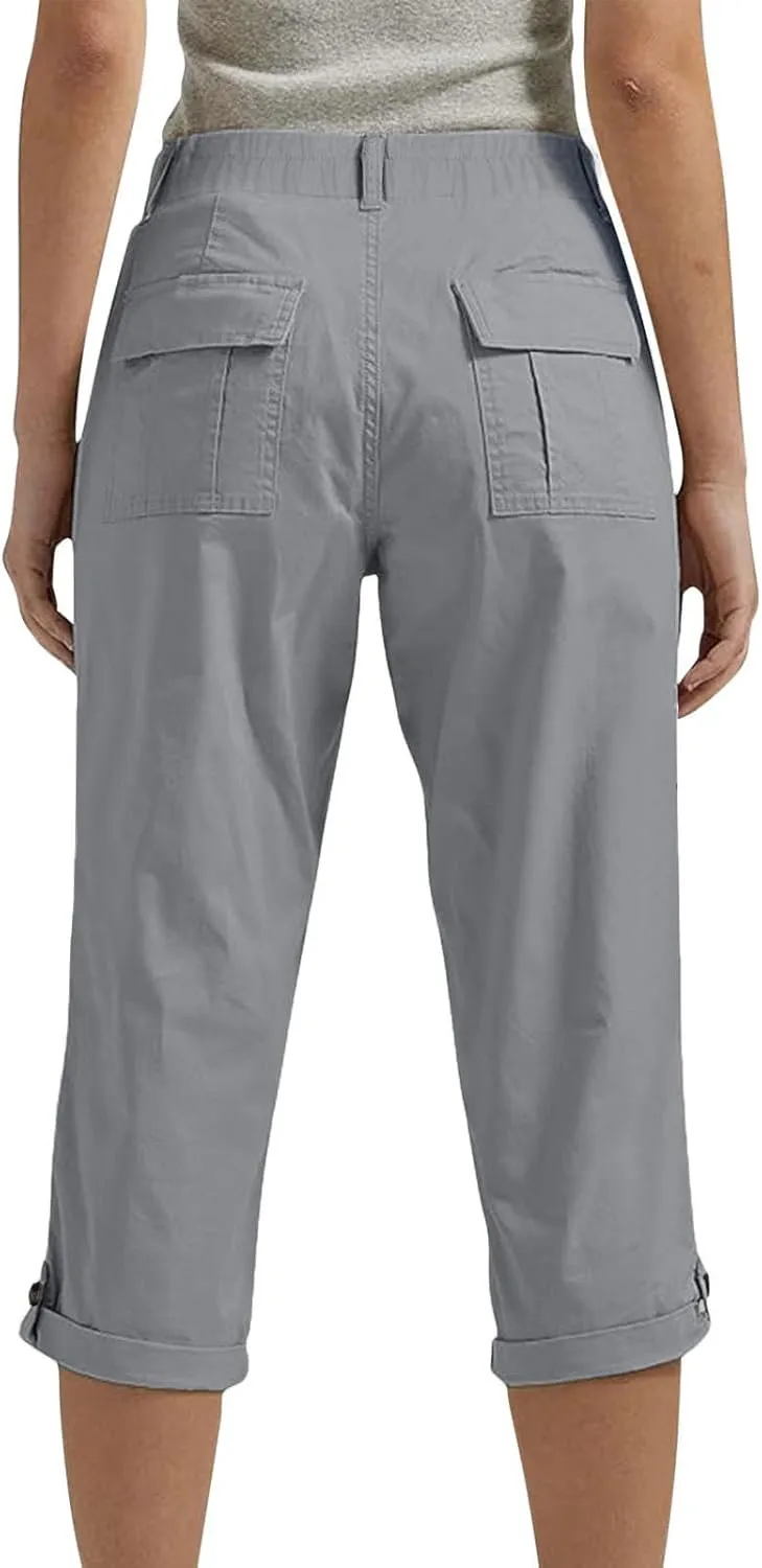 Dressy Capri Pants for Women Casual High Waisted Capris Cargo Pants with Pockets Slim-Fit Tapered Leg Cotton Capris