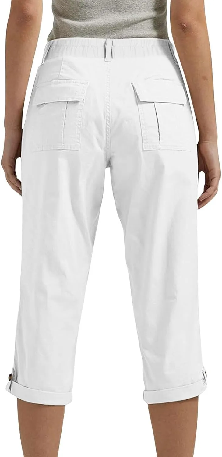 Dressy Capri Pants for Women Casual High Waisted Capris Cargo Pants with Pockets Slim-Fit Tapered Leg Cotton Capris