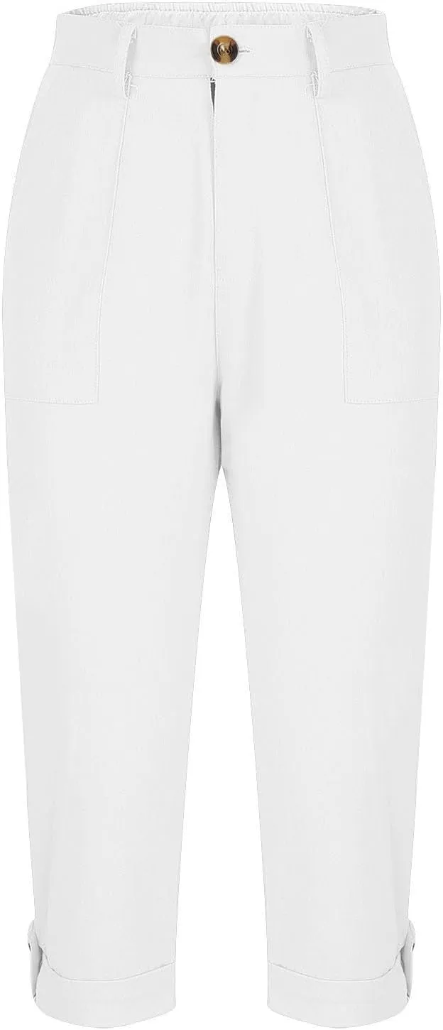 Dressy Capri Pants for Women Casual High Waisted Capris Cargo Pants with Pockets Slim-Fit Tapered Leg Cotton Capris