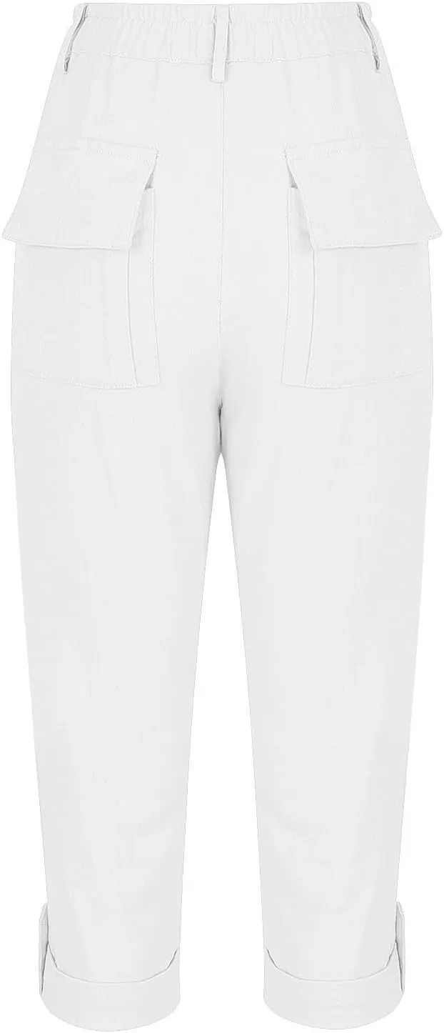 Dressy Capri Pants for Women Casual High Waisted Capris Cargo Pants with Pockets Slim-Fit Tapered Leg Cotton Capris