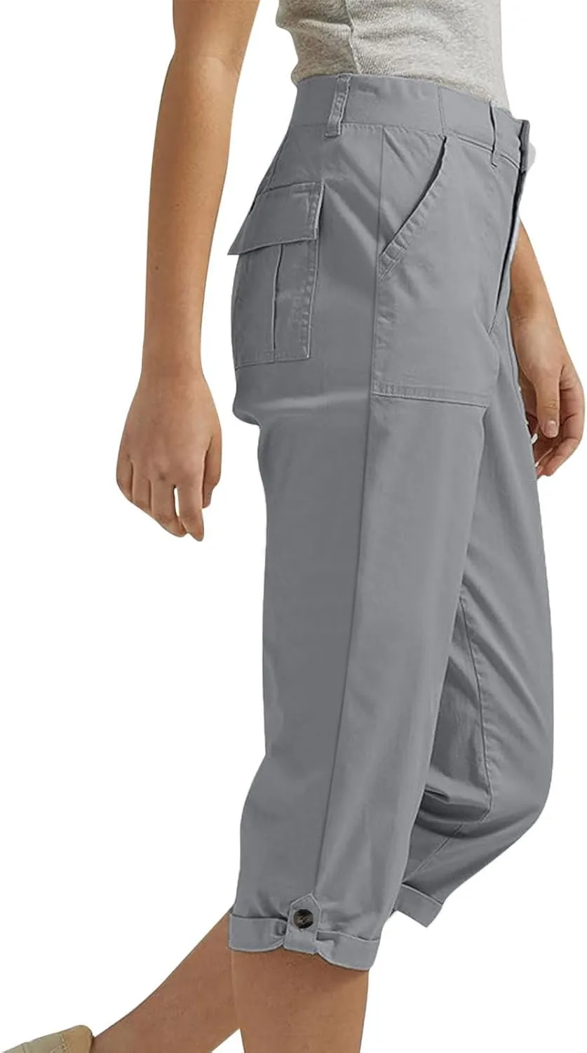Dressy Capri Pants for Women Casual High Waisted Capris Cargo Pants with Pockets Slim-Fit Tapered Leg Cotton Capris
