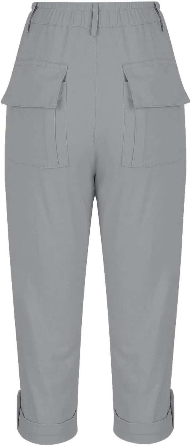 Dressy Capri Pants for Women Casual High Waisted Capris Cargo Pants with Pockets Slim-Fit Tapered Leg Cotton Capris