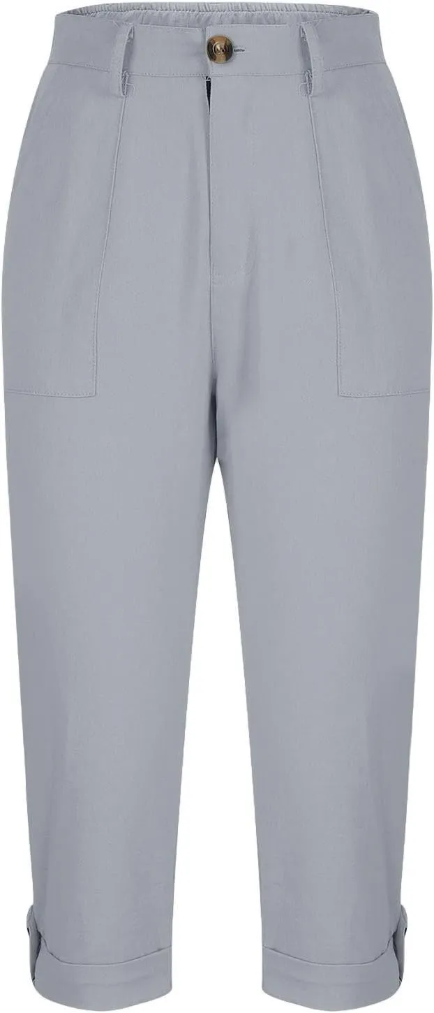 Dressy Capri Pants for Women Casual High Waisted Capris Cargo Pants with Pockets Slim-Fit Tapered Leg Cotton Capris