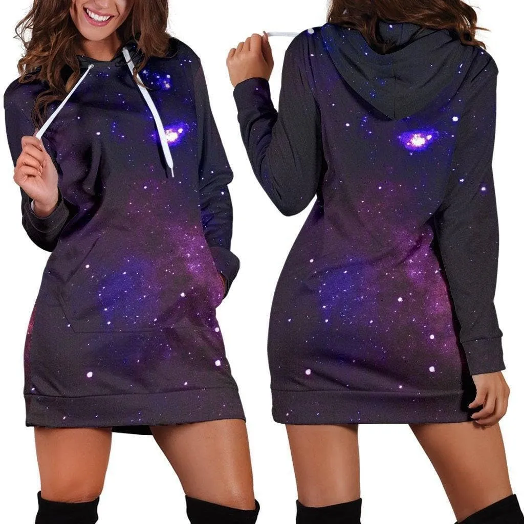 Galaxy Womens Hoodie Dress | Longline Hoodie Sweatshirt 2XL Purple