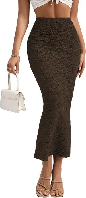 GORGLITTER Women's High Waisted Long Pencil Skirts Ribbed Knit Flowy Bodycon Maxi Skirt Summer Trendy 2025