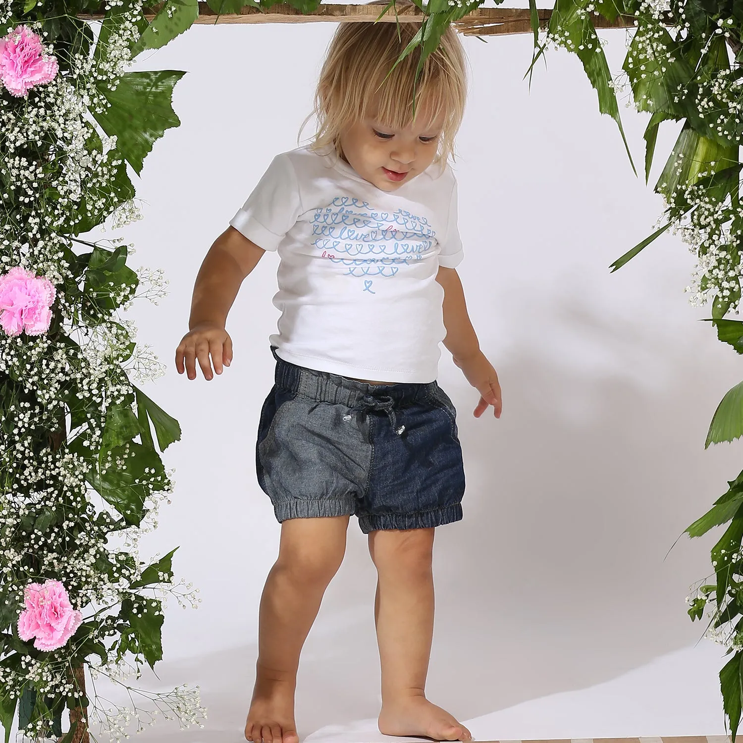 Half-N-Half Color Block Denim Shorts - Girls