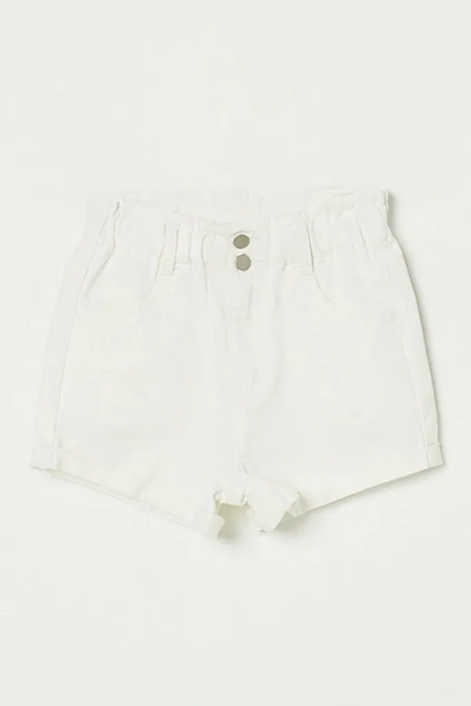 High Waist White Denim Shorts