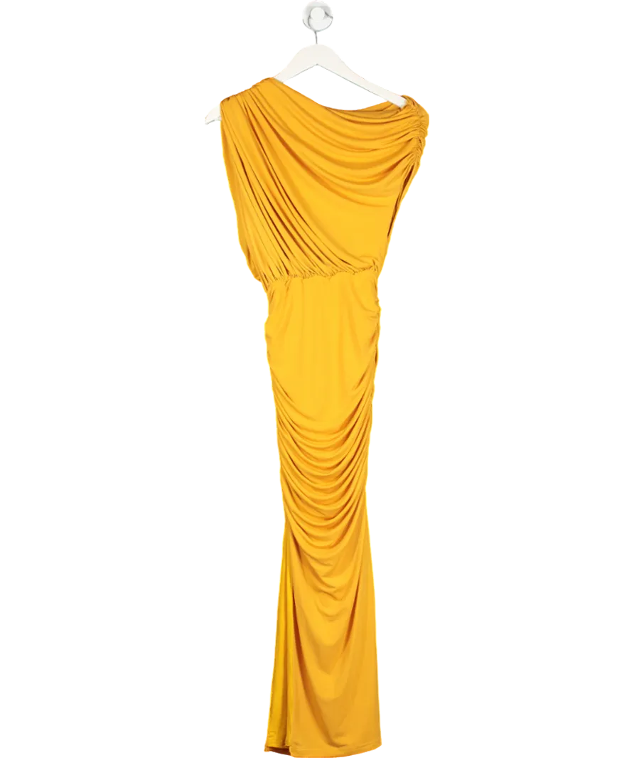 Karen Millen Yellow Jersey Crepe Asymmetric Neckline Maxi Dress UK XS