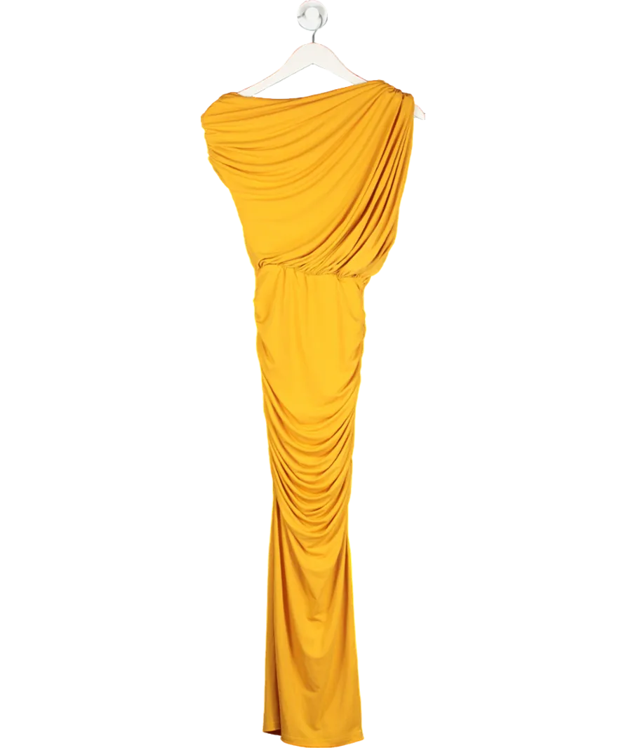 Karen Millen Yellow Jersey Crepe Asymmetric Neckline Maxi Dress UK XS