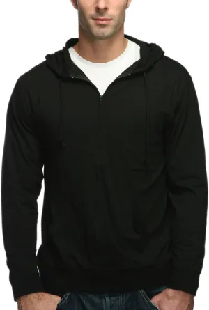 Lightweight Jersey Zip Hoodie for Men  Full Zip Casual Cotton Hoodie, Soft Long Sleeve