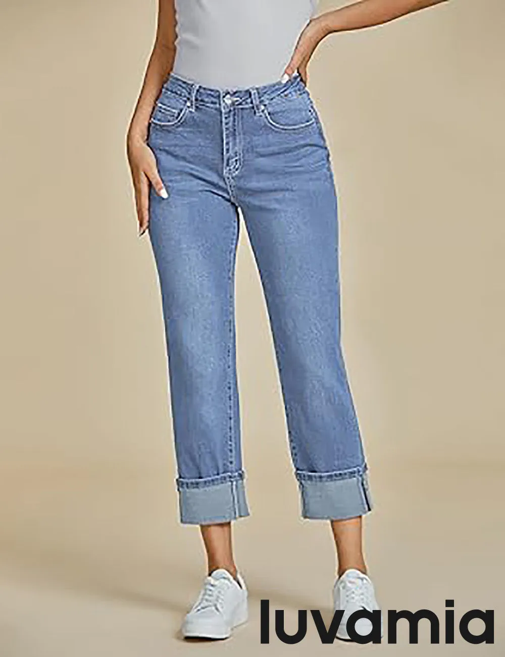 LUVAMIA Women's Skinny Jeans Pull on Slim Straight Cropped Straight Leg