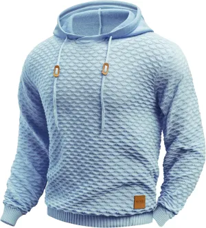 Mens Hooded Sweatshirt Casual Long Sleeve Drawstring Solid Knitted Hoodie Pullover Sweater
