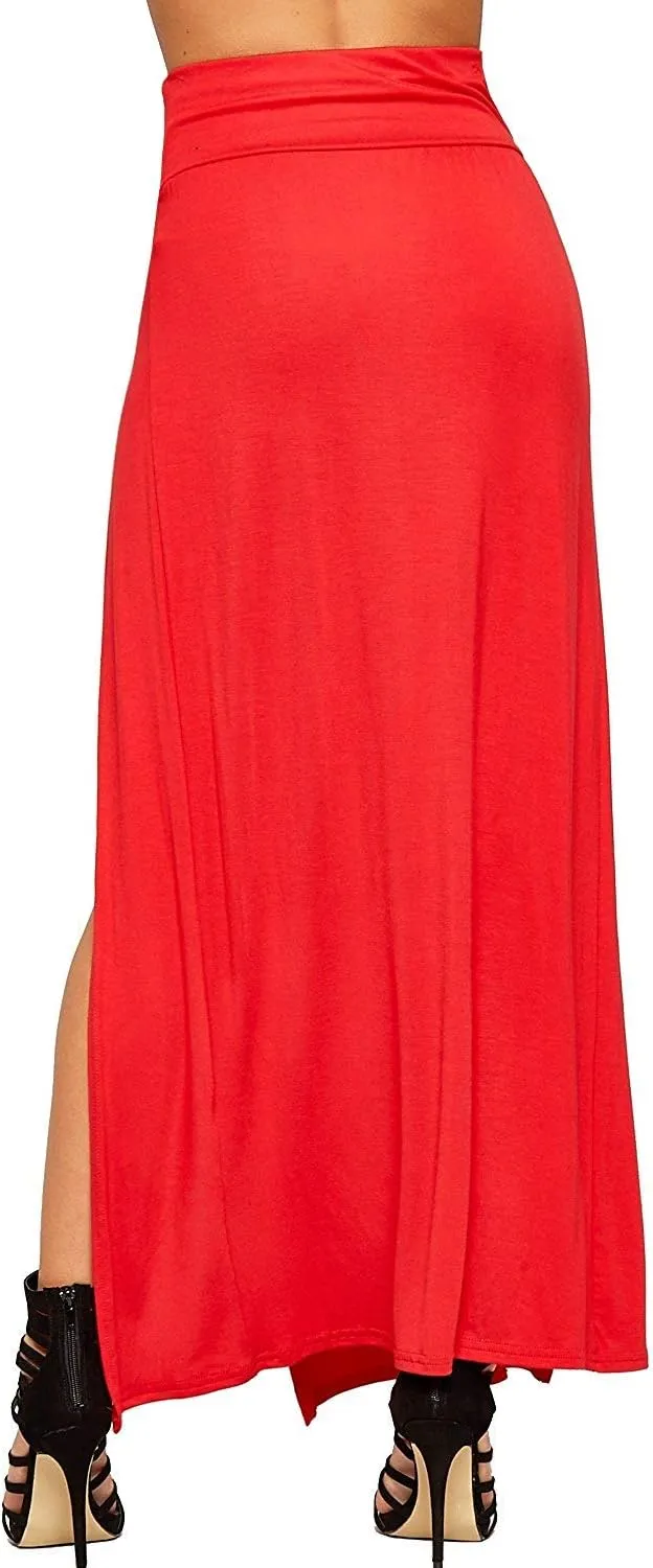 OgLuxe Womens Double Split Maxi Long Skirt Ladies Plain Basic Two Side Slit 4-22