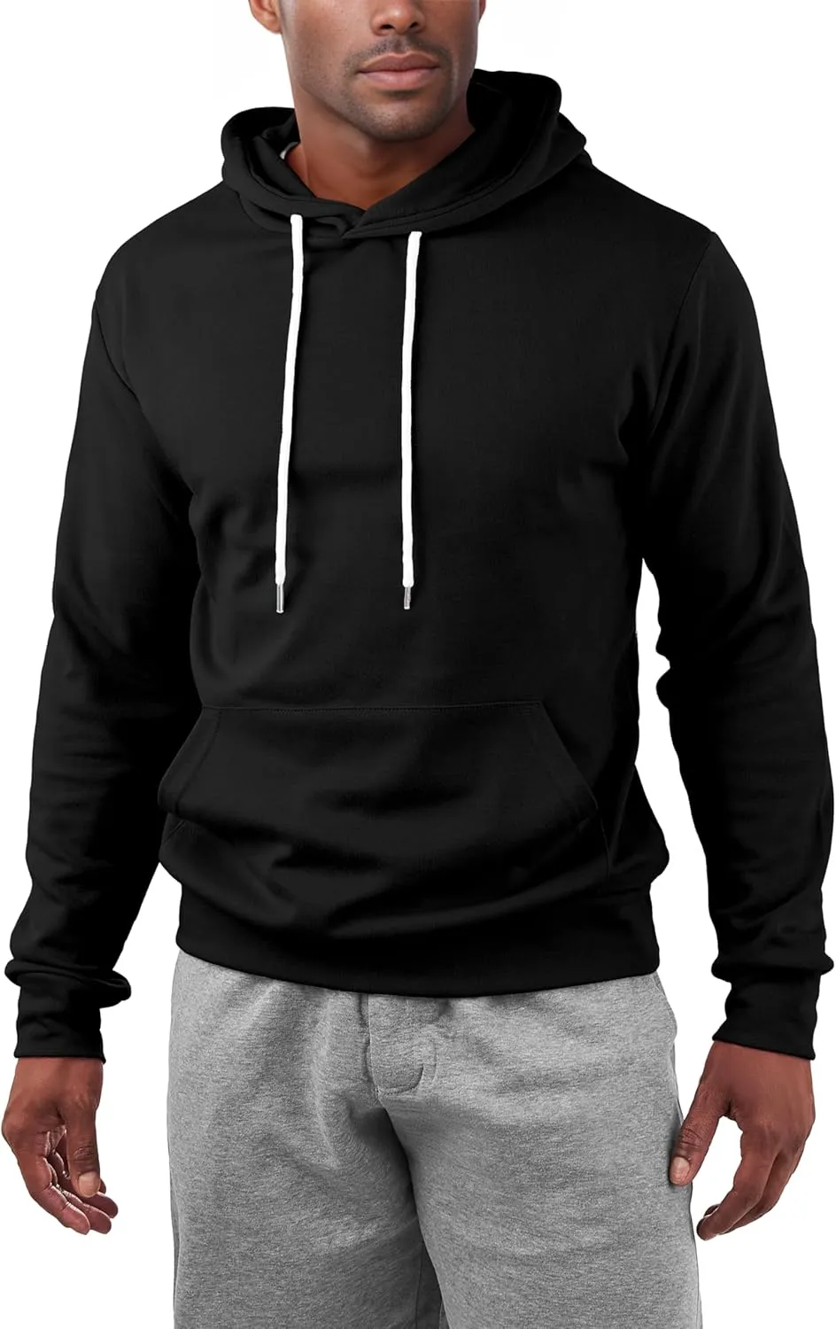 Ohoo Mens Slim Fit Basic Pullover Hoodies Sweatshirt Lightweight Long Sleeve with Kanga Pocket
