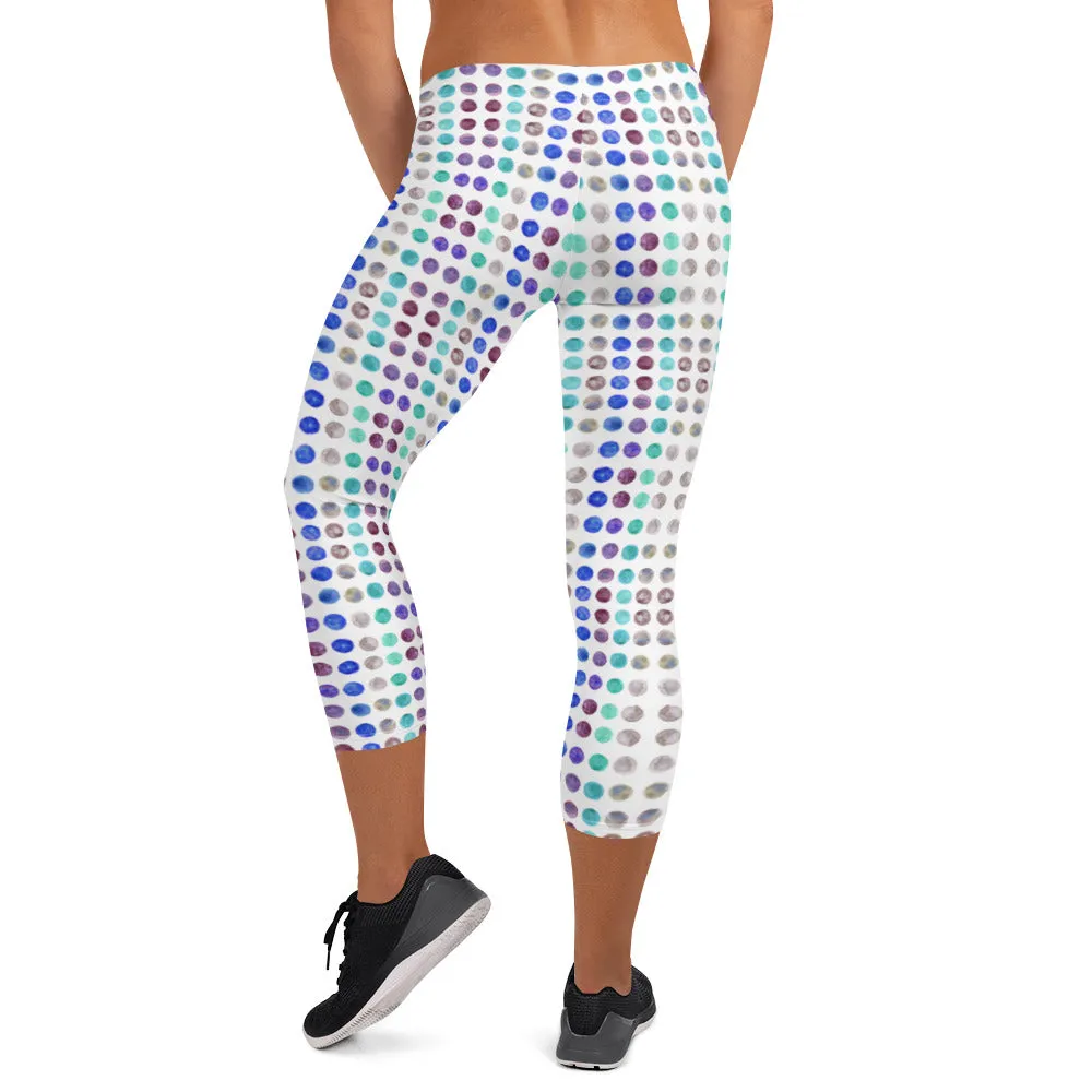Polka Dots Women's Capri Leggings, Abstract Dotted Watercolor Ladies Capris Tights-Made in USA/EU