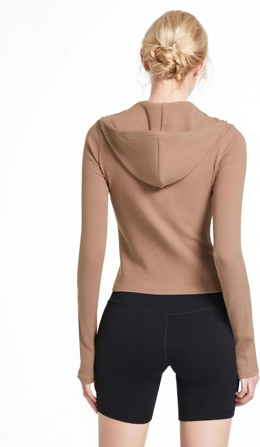Ribbed Hoodies for Women Lightweight Full Zip Up Jackets Long Sleeves Tops Fitted Cropped Sweatshirt