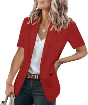 Short Sleeve Blazers for Women Business Casual Work Office Suit Jackets Lightweight Elegant Open Front Lapel Jacket