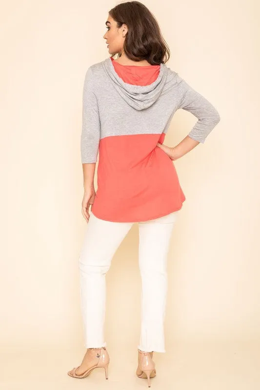 TEEK - Plus Size Two Tone Color Block Hoodie