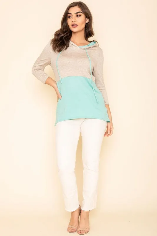TEEK - Plus Size Two Tone Color Block Hoodie