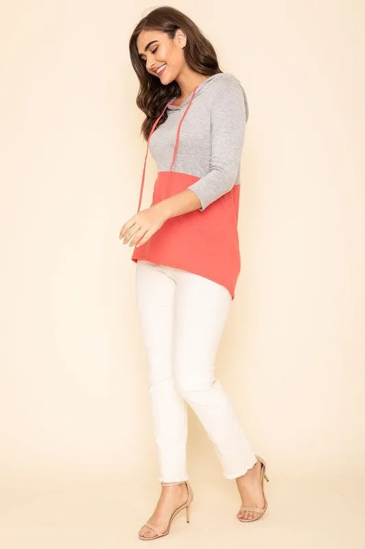TEEK - Plus Size Two Tone Color Block Hoodie