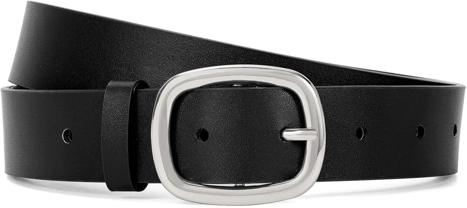 WHIPPY Women Leather Belt Casual Fashion Gold Buckle Leather Waist Belt for Jeans Pants Dresses Chic Ladies Belt