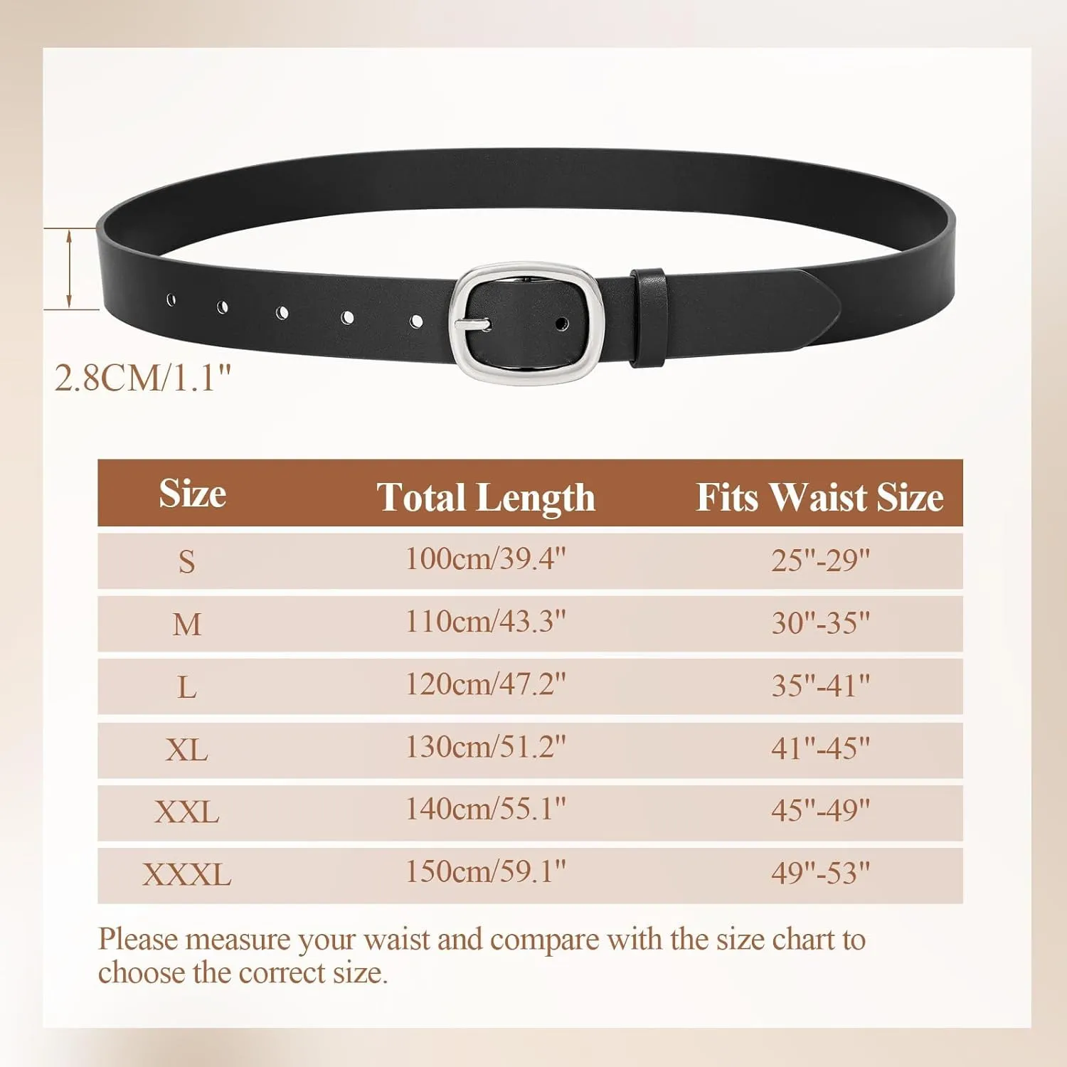 WHIPPY Women Leather Belt Casual Fashion Gold Buckle Leather Waist Belt for Jeans Pants Dresses Chic Ladies Belt