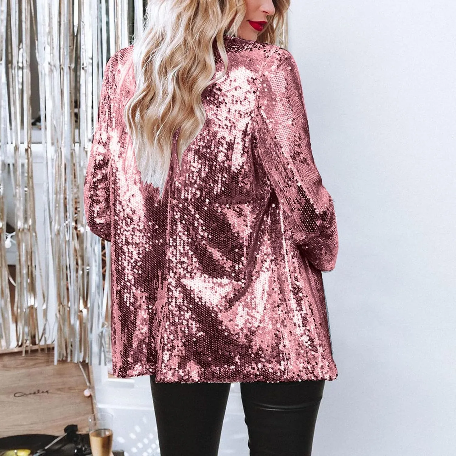 Women Sequins Blazer Sequin Jacket Casual Long Sleeve Glitter Party Shiny Lapel Coat Jacket Women Plus Size