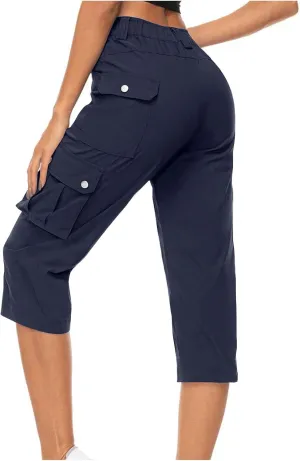 Women's High Elastic Capris Pant Side Pocket Casual Sweatpant Stretch Summer Comfy Trouser Vacation Stylish Pants
