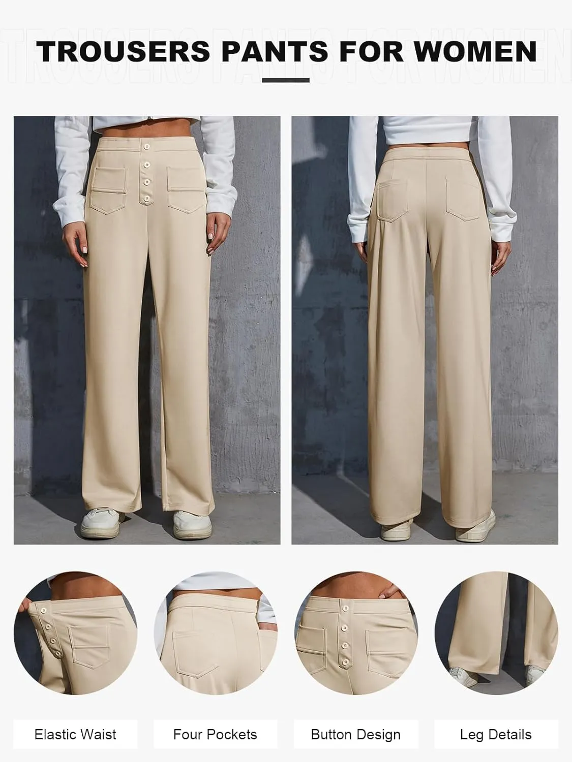 Women's Wide Leg Lounge Pants 2025 Spring High Waisted Work Casual Adjustable Tie Knot Loose Trousers with Pockets