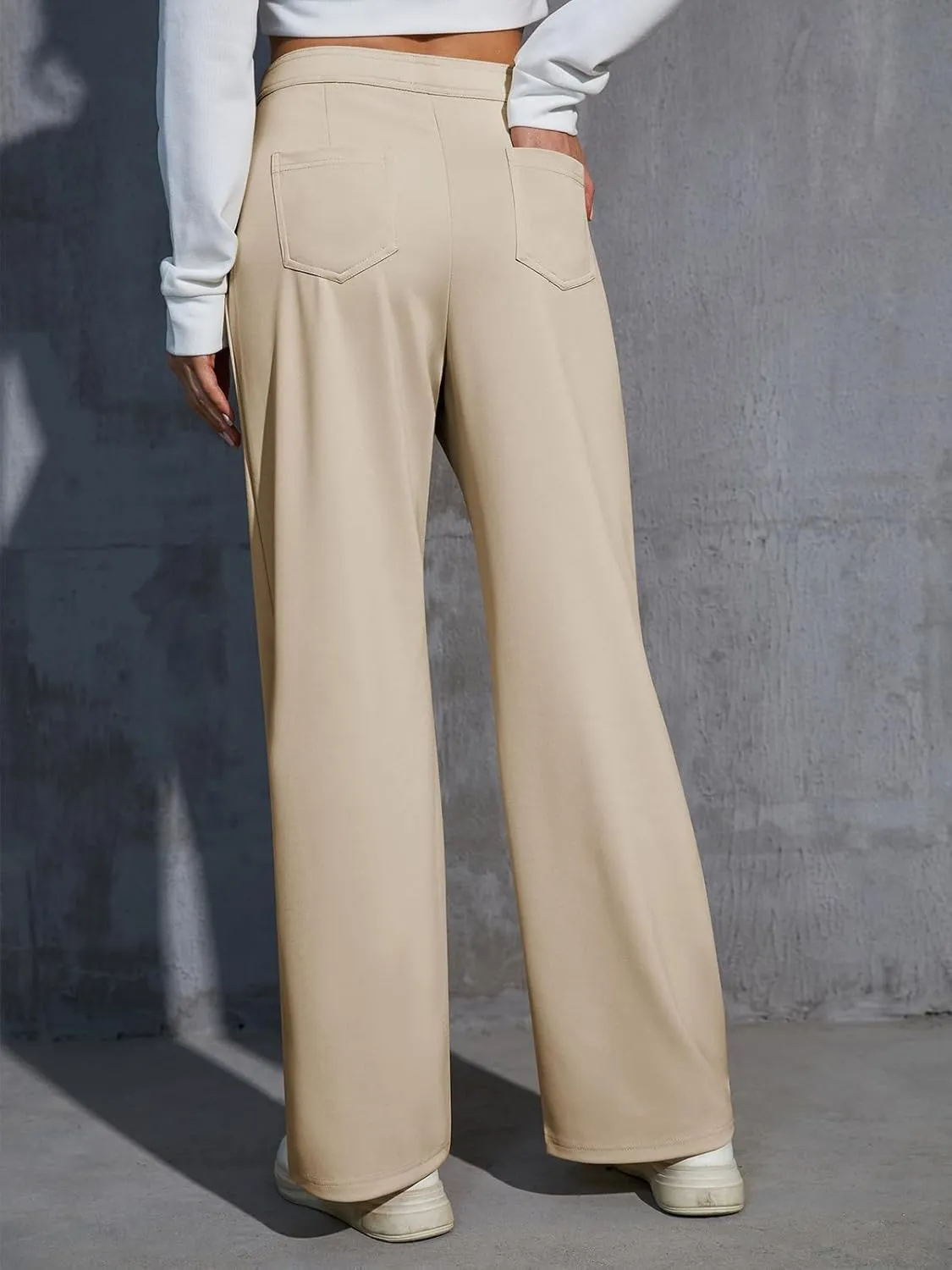 Women's Wide Leg Lounge Pants 2025 Spring High Waisted Work Casual Adjustable Tie Knot Loose Trousers with Pockets