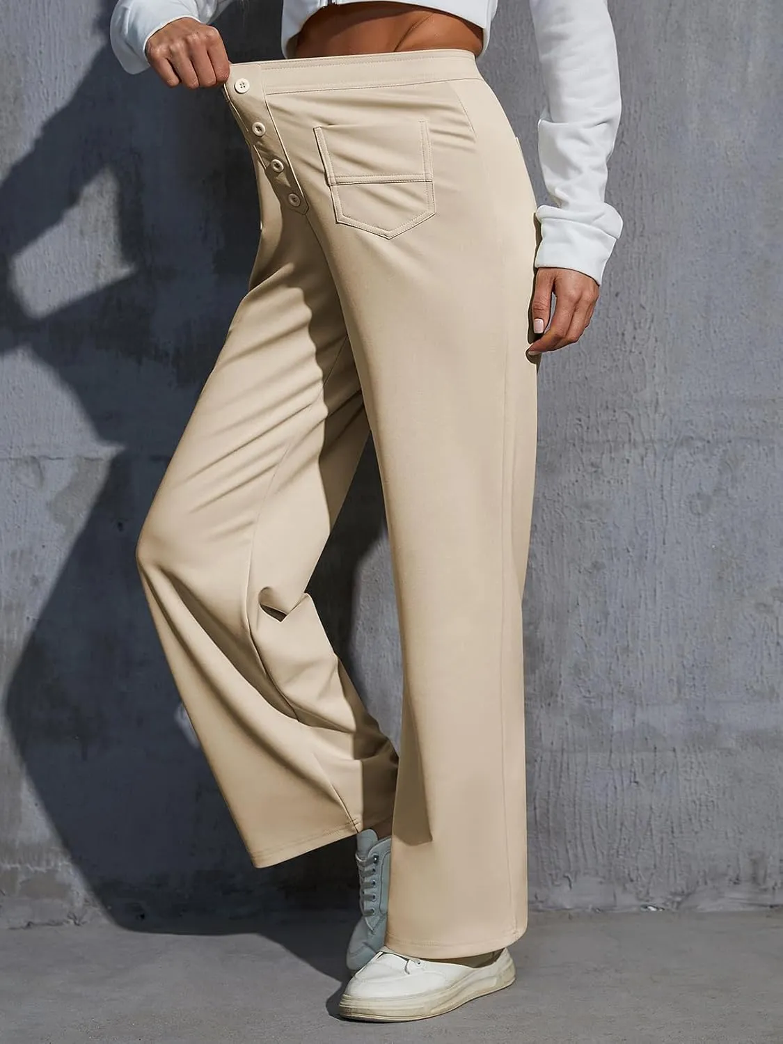 Women's Wide Leg Lounge Pants 2025 Spring High Waisted Work Casual Adjustable Tie Knot Loose Trousers with Pockets