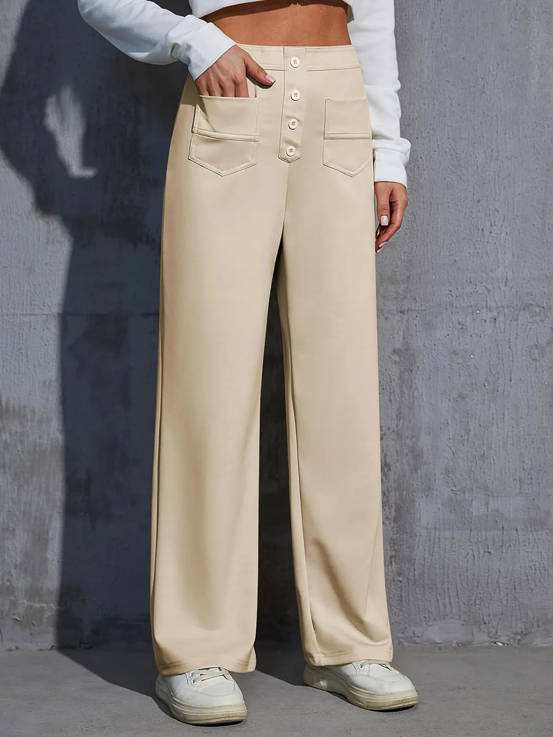 Women's Wide Leg Lounge Pants 2025 Spring High Waisted Work Casual Adjustable Tie Knot Loose Trousers with Pockets